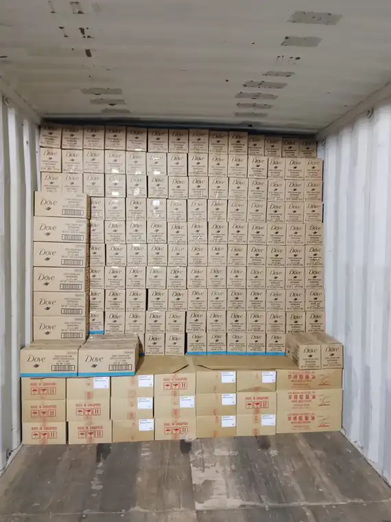 Inbound container loaded with cased FMCG stock